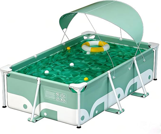 3.0m Rectangular Swimming Pool with Metal Steel Frame, Simple Family Backyard Swimming Pool, Garden, Adult Lawn, no Need for Inflatable Assembly, Convenient Storage (3.0-Meter Swimming Pool)