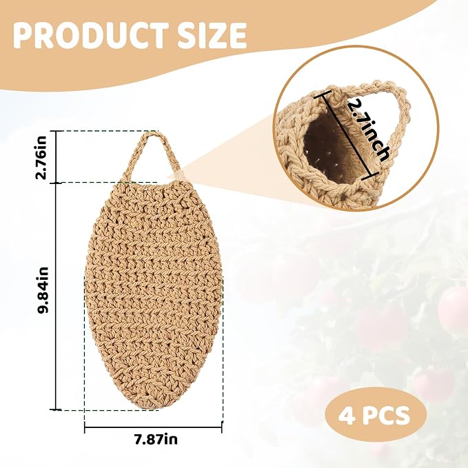 GJL 4 Pack Large Crochet Fake Wasp Nest Decoy, Artificial Faux Hornet Nest Outdoor Hanging Decor for Patio & Eaves, Prevent Wasps from Building Nests
