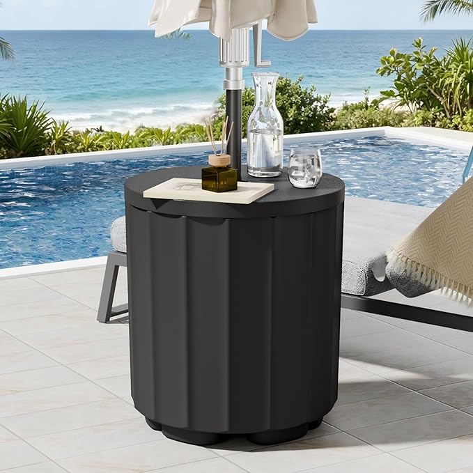 Patio Umbrella Stand with 1.5 Inch Hole, 2-in-1 Outdoor Umbrella Base, Wind-Resistant Side Table, Heavy Duty Patio Table with Umbrella for Pool, Easy Assembly, Black