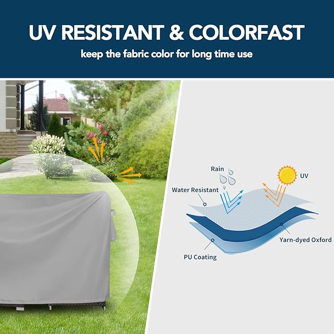 Easy-Going Rectangle Patio Furniture Cover Waterproof Outdoor Dining Table and Chair Cover Anti-UV Outside Sectional Sofa Set Covers (74"L x 47"W x 28"H, Grey)
