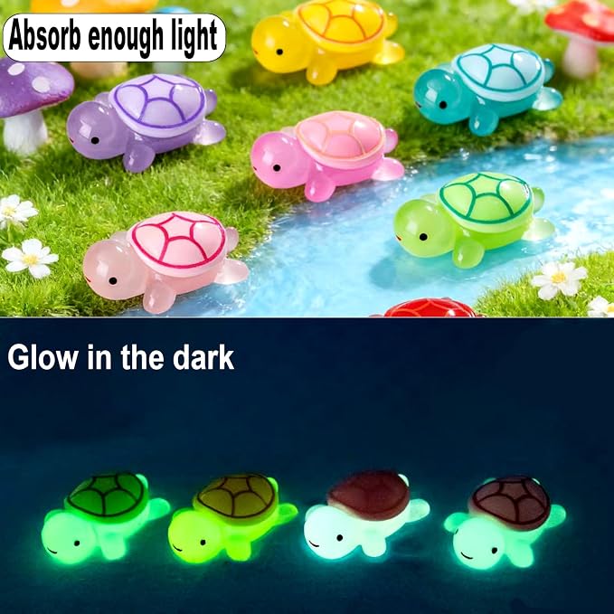 10Pcs Mini Resin Animals Turtles, Luminous Mini Animals Figurines Sea Turtle Glow in The Dark Resin Figures Tiny Figures Bulk Small Plastic Miniature Turtles Miniature Things Figurines to Hide