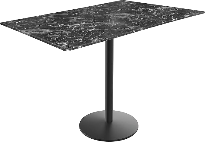 Holland Bar Stool Co. 42" Tall OD214 Indoor/Outdoor All-Season Black Wrinkle Table with 32" x 48" Black Marble EuroSlim Top