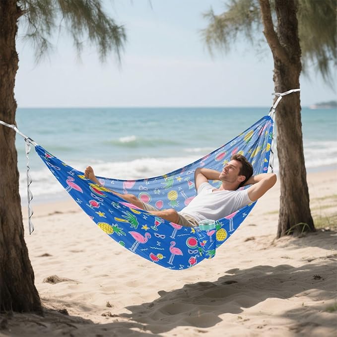 Camping Hammock Outdoor Hammocks for Outside Flamingo Watermelon Blue Beach Trees Portable Lightweight with Pockets Tree Straps Indoor