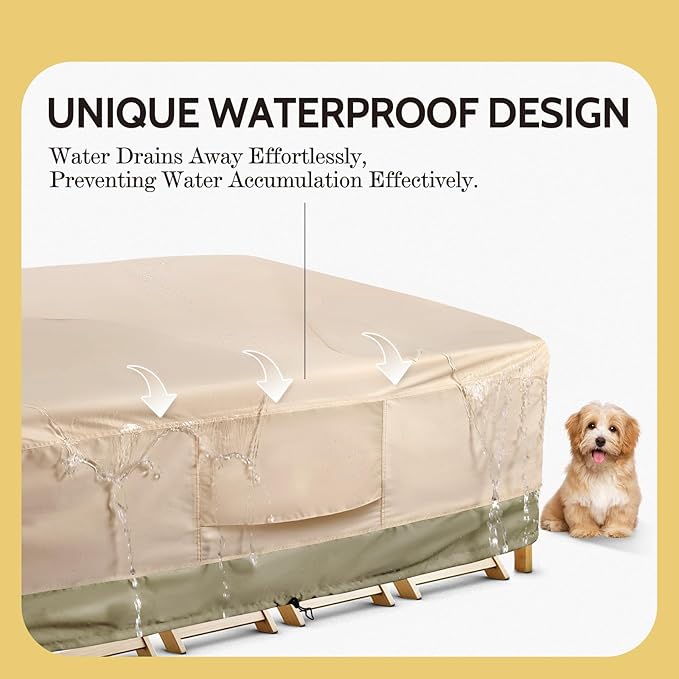 COSFLY Heavy-Duty Waterproof Patio Furniture Cover for Outdoor Table and Chairs Set - Fits 74L x 47W inch, 600D Oxford Fabric Ultimate Weatherproof Rectangular Cover with Adjustable Straps