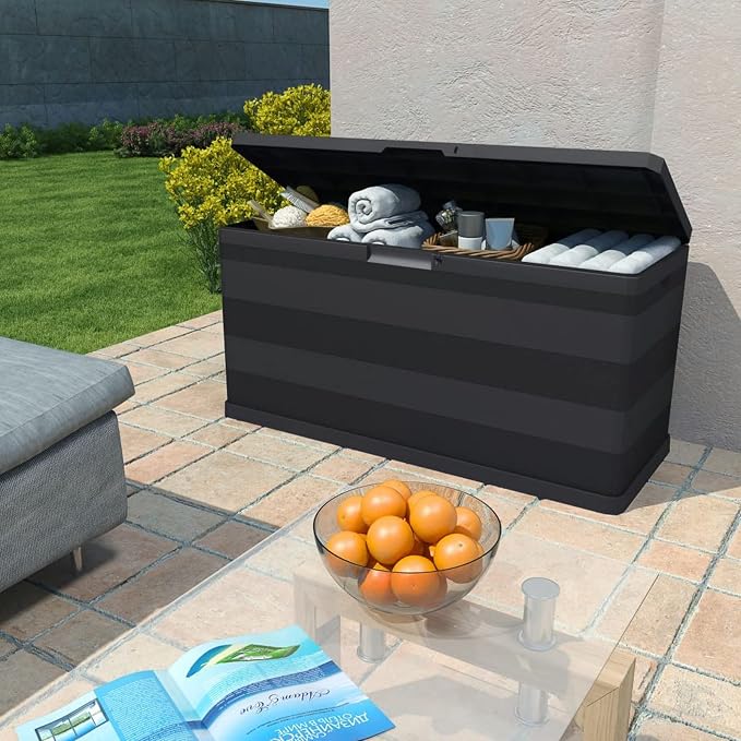 Festnight Patio Storage Box Outdoor Storage Deck Box Garden Storage for Garden, Backyard Black 46.1"x17.7"x22"