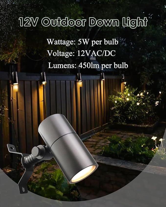 Landscape Down Lighting Low Voltage Spot Lights Outdoor LED Wall Mounted Low Voltage Tree Lights Cast Aluminum Free 5W MR16 LED Bulb Stainless Steel Mounting Bracket 4-Count