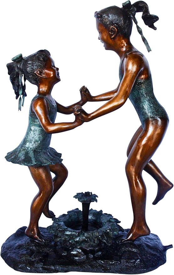 Nifao Bronze Two Girls Dancing Fountain Statue – Outdoor Garden Water Feature Sculpture, Friendship Theme Patio Decor, Center Fountain Design, 14" L x 29" W x 38" H