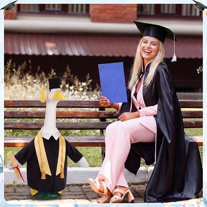 Graduation Porch Goose Outfit Goose Dress Clothes with Grad Sash, Cap and Gown Costume for 23" Gooses Statue Decoration Patio Yard Garden Lawn Outdoor Decors