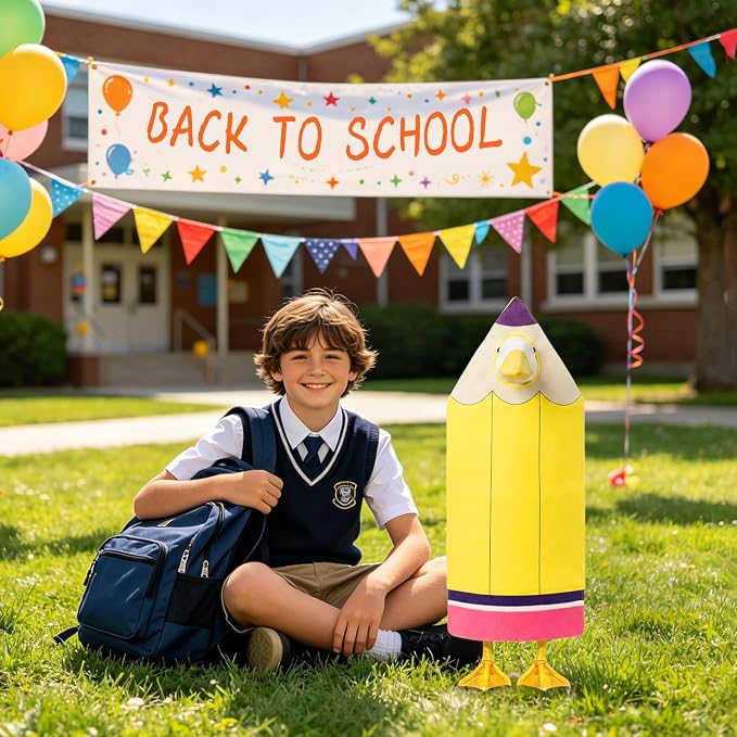 Back to School Pouch Goose Outfit ，Pencil Goose Statue Clothes with for 23'' Plastic Statue Lawn Ourdoor Garden Yard Patio Statue School Classroom Decor