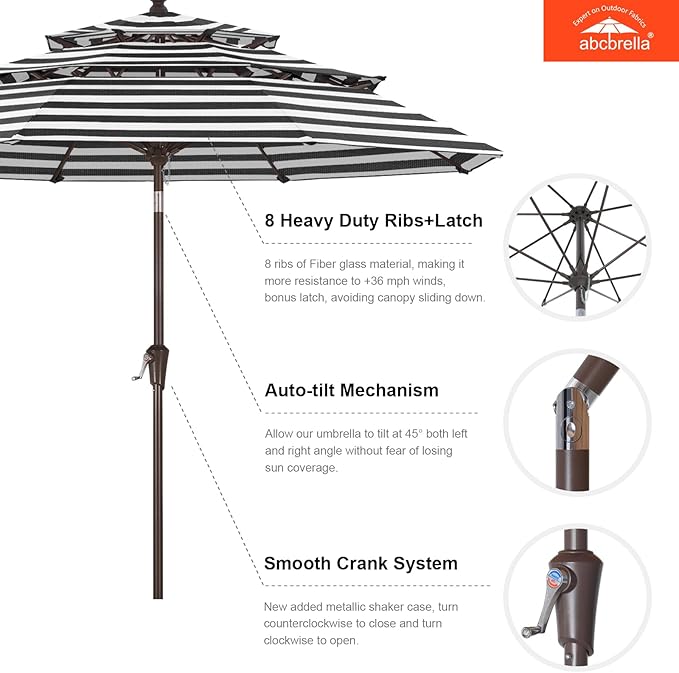 ABCCANOPY 5-Year 10-Year No Fading 9FT 3 Tiers Patio Umbrella, Outdoor Table Umbrella with 8 Sturdy Ribs for Deck, Backyard, Garden, Yard
