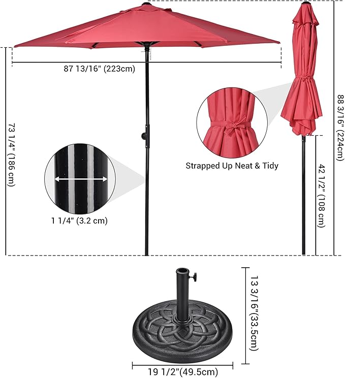 Yescom 7.5ft Outdoor Bistro Market Table Umbrella for Restaurant Cafe Rental Patio 250th Celebration Lawn Party Event Shade Yard Deck Railing Parasol