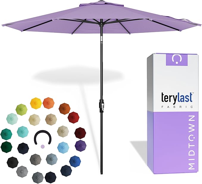 Midtown Umbrellas – The Swilt 8 Ft Patio Umbrellas with 360° Swivel & Tilt Mechanism, 8 Fiberglass Ribs & Terylast Polyester Fabric for Backyard, Deck, Pool & Cafes - Midtown Purple Canopy, Black Pole