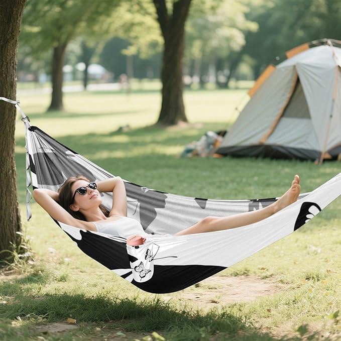 Black Butterfly 330lb Capacity Hammocks with Tree Straps Swing Hammock for Patio Backyard Lounge Base accesorios para Camping