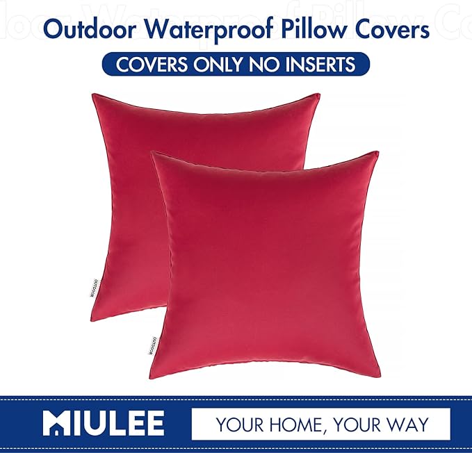 MIULEE Pack of 2 Decorative Outdoor Waterproof Pillow Covers Square Garden Cushion Sham Christmas Throw Pillowcase Shell for Spring Patio Tent Couch 16x16 Inch Red