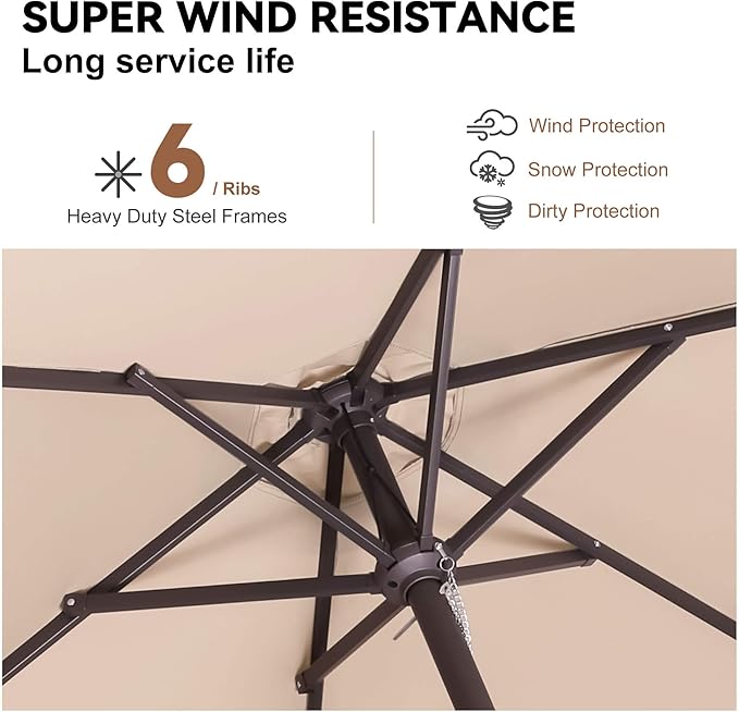7.5ft Outdoor Patio Umbrella - Table Umbrella Waterproof UV Protection, Sombrillas de Patio with Push Button Tilt, Sun Umbrella for Pool, Porch, Garden, Deck, Backyard (Beige)