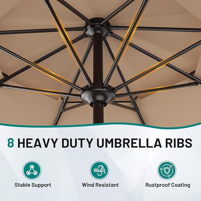 AreShark 12ft 2 Tiers Patio Umbrella - Outdoor Umbrella Waterproof UV Protection, Market Table Umbrella w/ 8 Sturdy Ribs&Crank for Pool, Porch, Garden(Beige)