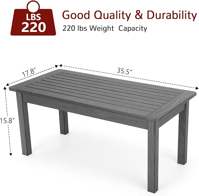 Stoog 4-Piece Outdoor & Patio Furniture Set, All-Weather HIPS Bench Chairs and Table Set, Grey