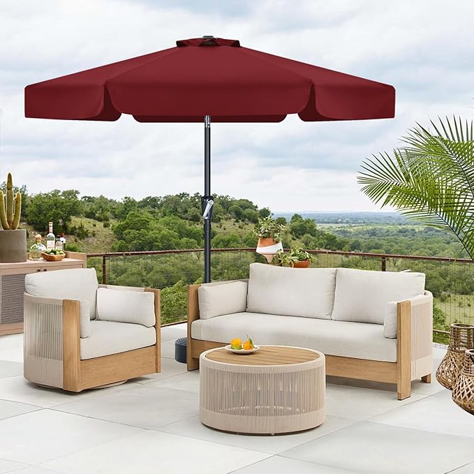 MASTERCANOPY 7.5ft Patio Umbrella with Valance, Crank and Tilt – 6 Ribs Outdoor Market Umbrella, UV/Fade Resistant, Waterproof Canopy with Wind Vent for Garden, Deck, Backyard, Pool (Burgundy)
