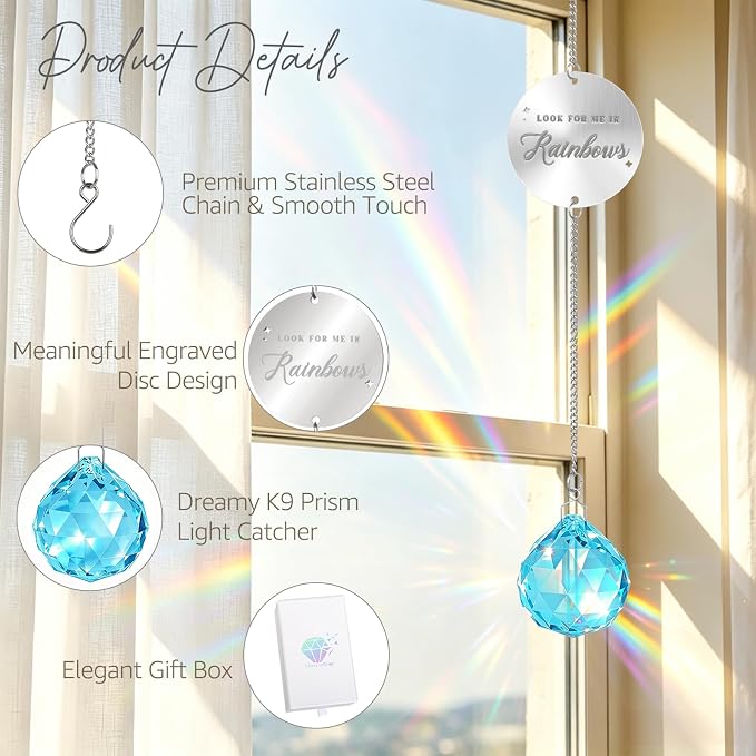 Mooncraftlogy Memorial Gifts for Loss of Loved One, Unique Sympathy Idea, Sky Blue Crystal Ball Grief Suncatcher, Rainbow Bereavement Box for Mom Dad Husband Son Daughter