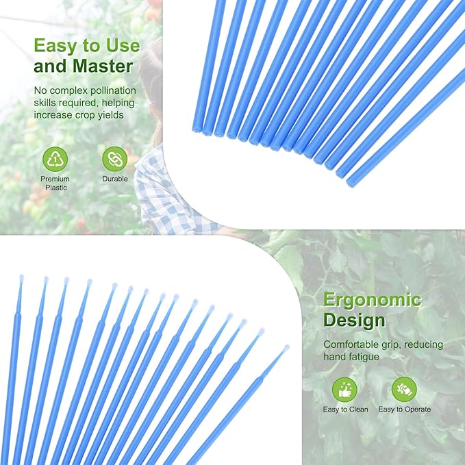 M METERXITY 200-Pack Pollinator Brush, 0.1inch/2.5mm Plastic Vegetable Pollinator Pen Manual Pollination Tool for Gardening/Greenhouse/Hydroponic Plants/Flower [Dark Blue]