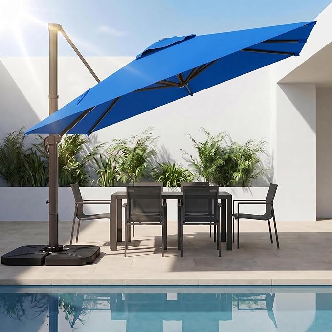 Kingdura 10x10 FT Cantilever Patio Umbrella with Base Included, Large Square Aluminum Offset Outdoor Pool Umbrella, 360° Rotation & 4-Position Tilt, UV Protection for Deck Backyard (Royal blue)