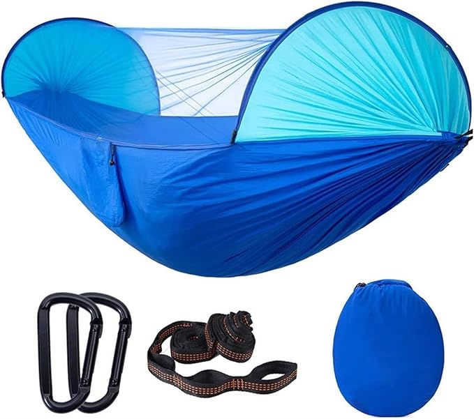 Hammock for Outside 290x140 Cm Camping Hammock with Mosquito Net 2 Person Pop-up Parachute Lightweight Hanging Tree Straps Swing Hammock Swing(B)