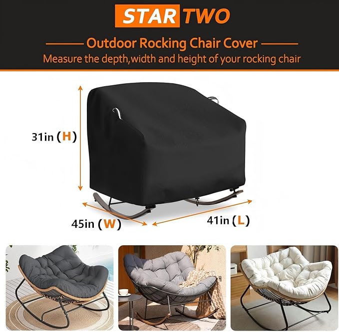 STARTWO Outdoor Papasan Rocking Chair Cover, Patio Furniture Covers Waterproof adapter for Egg Rocking Chairs and Rattan Wicker Lounge Chairs, 41"L x 45"W x 31"H, Black