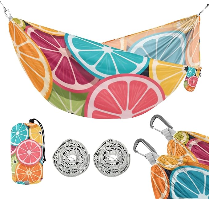 Colorful Cartoon Orange Fruits 330lb Capacity Camping Hammock with Hanging Rope Rope Hammock for Camping & Hiking Essential jamaca para Patio