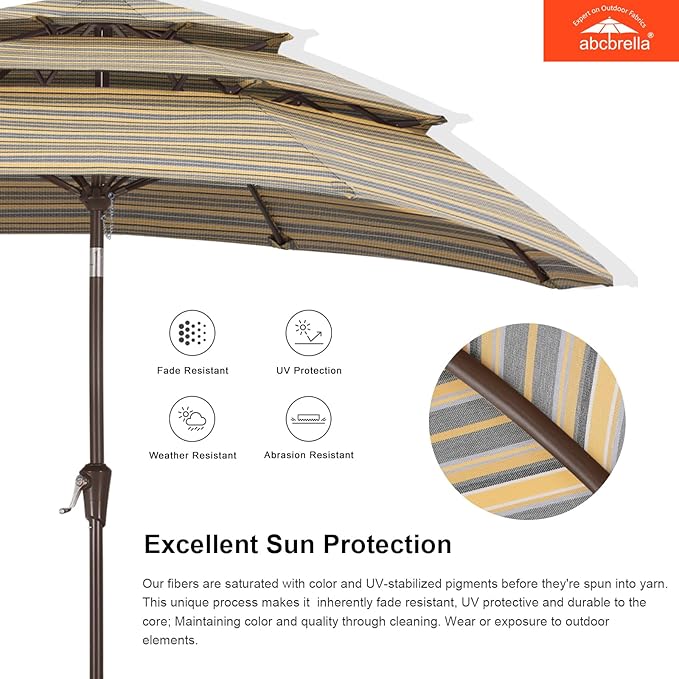 ABCCANOPY 5-Year 10-Year No Fading 9FT 3 Tiers Patio Umbrella, Outdoor Table Umbrella with 8 Sturdy Ribs for Deck, Backyard, Garden, Yard