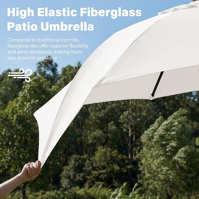 JEAREY 9FT Outdoor Patio Umbrella,Market Table Umbrella with 8 Fiberglass Ribs, Pool Umbrella with Tilt and Crank, UV Protection Lightweight & Wind-Resistant for Lawn, Garden, Deck and Backyard, Cream White