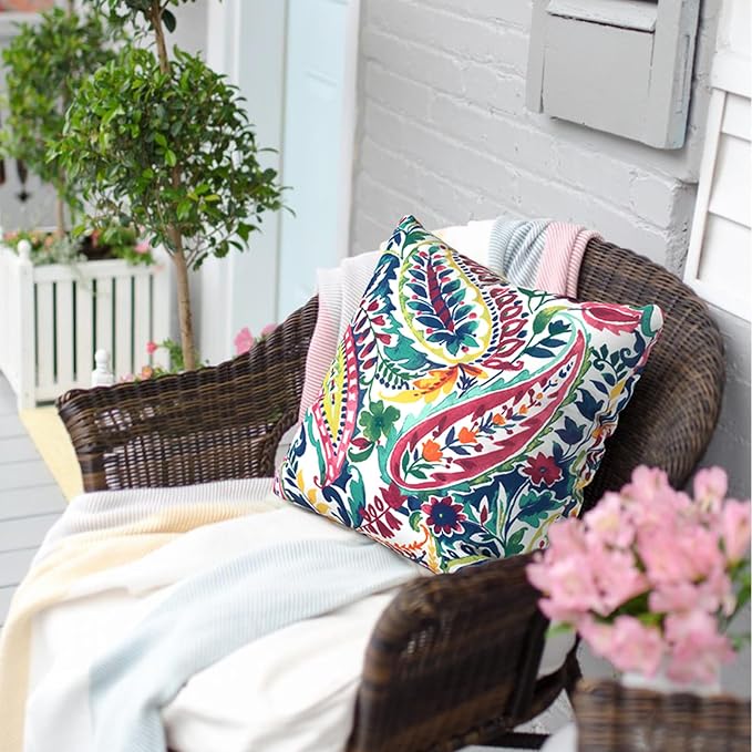 Outdoor Throw Pillow Covers 16x16 Inch, Square Patio Pillow Cases Pack of 2, Modern Decorative Back Cushion Covers for Patio Furniture Garden Couch Farmhouse, Vigour Paisley