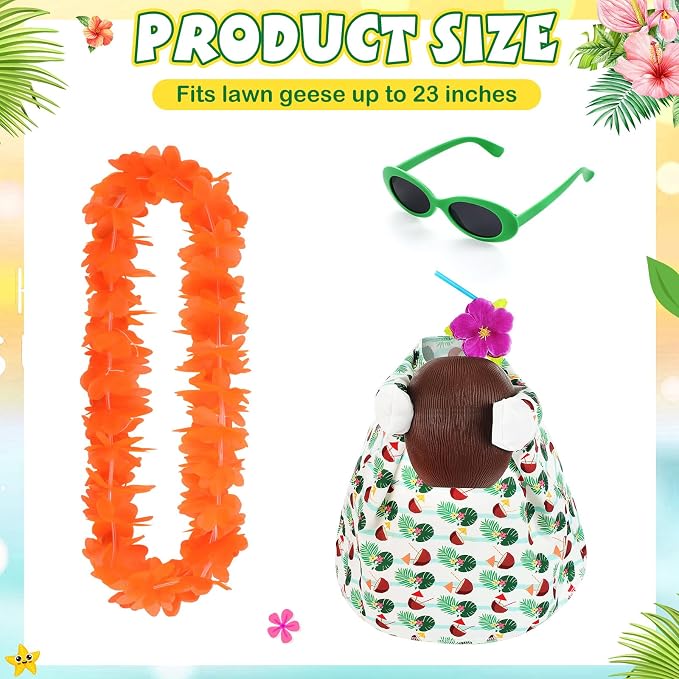 Bikini Porch Goose Outfits with Sunglasses and Swimming Tube for 23" Summer Goose Costume Garden Patio Statue Decor(Coconut)