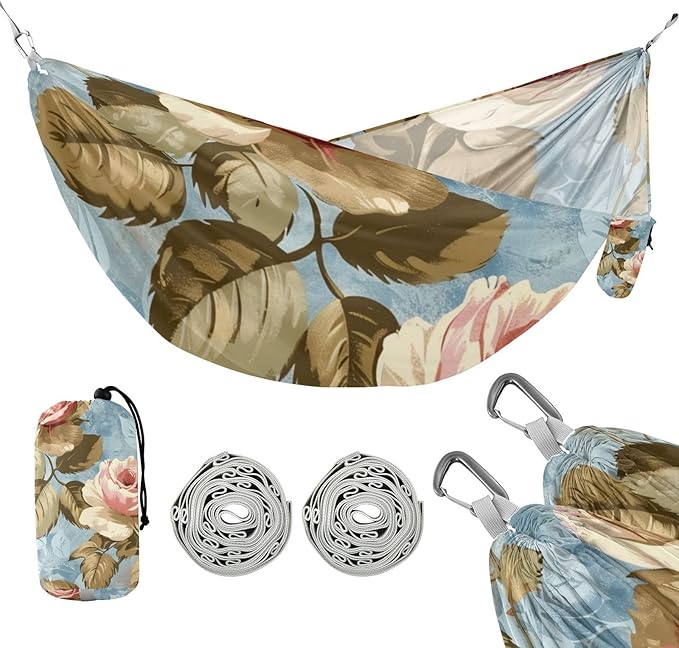 Blue Vintage Rose 330lb Capacity Outdoor Hammock with Hanging Rope Fabric Hammock for Outside Beach Patio Garden hamaca con Base para adultos
