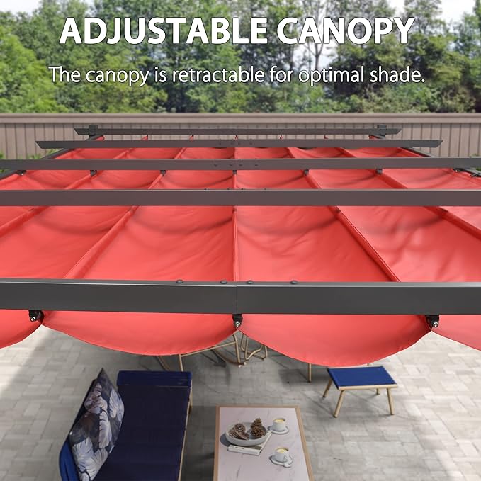 PURPLE LEAF 12' X 16' Outdoor Pergola with Retractable Canopy Aluminum Shelter for Porch Garden Beach Sun Shade Pavilion Grape Trellis Grill Gazebo Modern Backyard Deck Metal Patio Pergola Terra