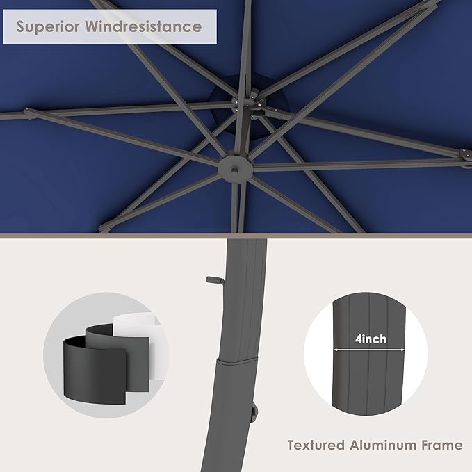 ENSTVER 11FT Cantilever Patio Umbrella With Base Included, Round Large Aluminum Outdoor Cantilever, Heavy Duty Offset Umbrella with 360°Rotation for Pool, Deck, Backyard, Garden(Navy Blue)