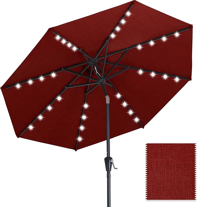 ABCCANOPY OLEFIN® 5-Year No Fading Patio Umbrella with Solar Lights (Burgundy)