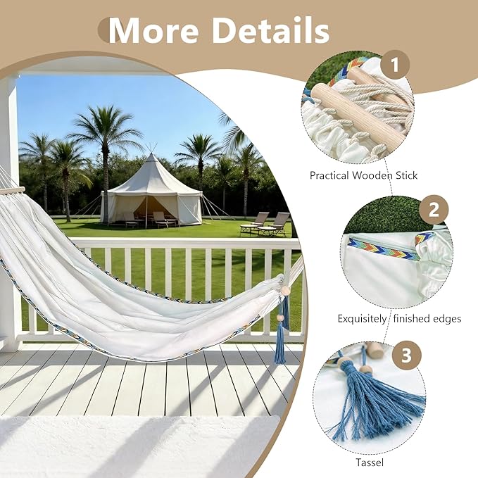 Hammock with Curved Spreader Bar, Protable Patio Hammock with Tassels, Hammock for Camping, Backyard, Balcony, Outdoor＆Indoor, Max 400LBS (59''*79'') (A)