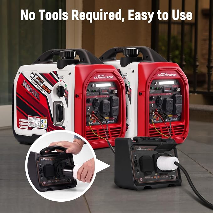 maXpeedingrods 4000 Watt Portable Inverter Generator, Bluetooth® App Remote Data Monitor, with Generator Parallel Kit with 120V 30A, 120V 50A Outlets and 50-Amp Circuit Breaker