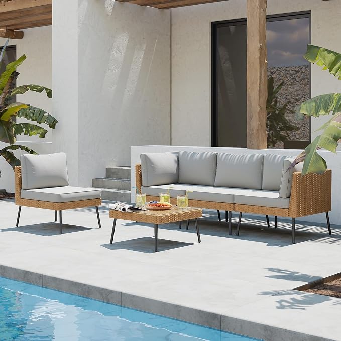 Aoxun 5 Piece Outdoor Sectional Sofas, Grey