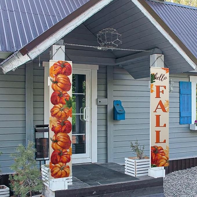 Fall Porch Banner Sign, Maple Sunflower Front Door Decorative Hanging Welcome Banner Flag, Autumn Pumpkins Rustic Seasonal Farmhouse Thanksgiving Decoration Home Outdoor Decor