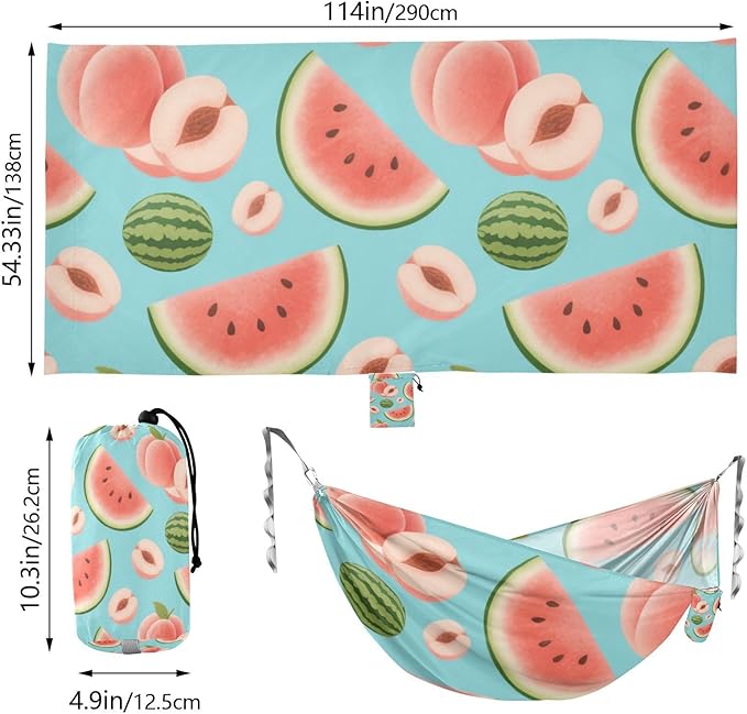 Cartoon Cute Pink Peach Watermelon 330lb Capacity Outdoor Hammock with Portabl Carry Bag Tree Hammock for Outside Camping Essentials hamaca con Base para adultos