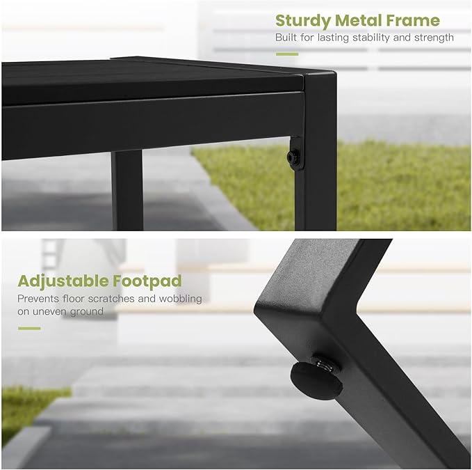 3 Pieces Outdoor Dining Set, 70.9" Patio Dining Table with 2 Outdoor Backless Benches Metal Frame & Faux Wood Seat for Garden Lawn Backyard, Black