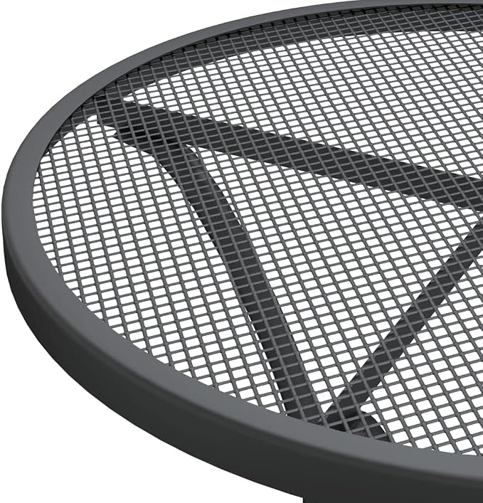 23.6 Inch Diameter Round Garden Table Compact Outdoor Dining Durable Iron with Expanded Metal Mesh
