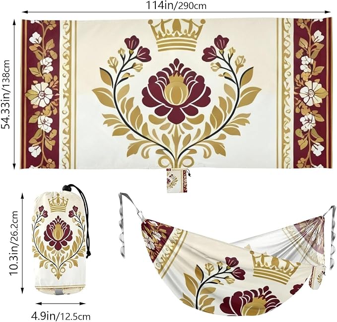 Crown and Floral Outdoor Hammocks with Tree Straps Fabric Hammock for Camping & Hiking Essential