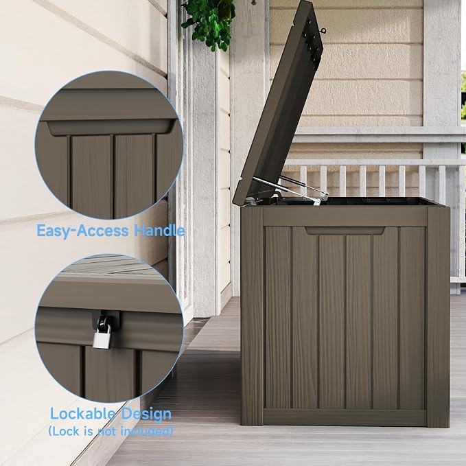 Pepe Tee 150 Gallon Waterproof Resin Deck Box, Outdoor Storage Bin for Patio Furniture Cushions, All-Weather Garden Organizer & Seating Bench, Coffee