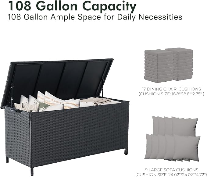 Grand patio Outdoor Storage Box 108 Gallon Wicker Storage Box for Garden Tools Pool Accessories Patio Furniture Cushions, Small Black