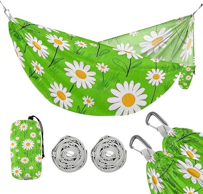 Lovely Daisy Floral Green White 330lb Capacity Hammocks for Camping Hanging Hammock for Indoor Outdoor Patio hamaca para Camping 0 a 24 Meses