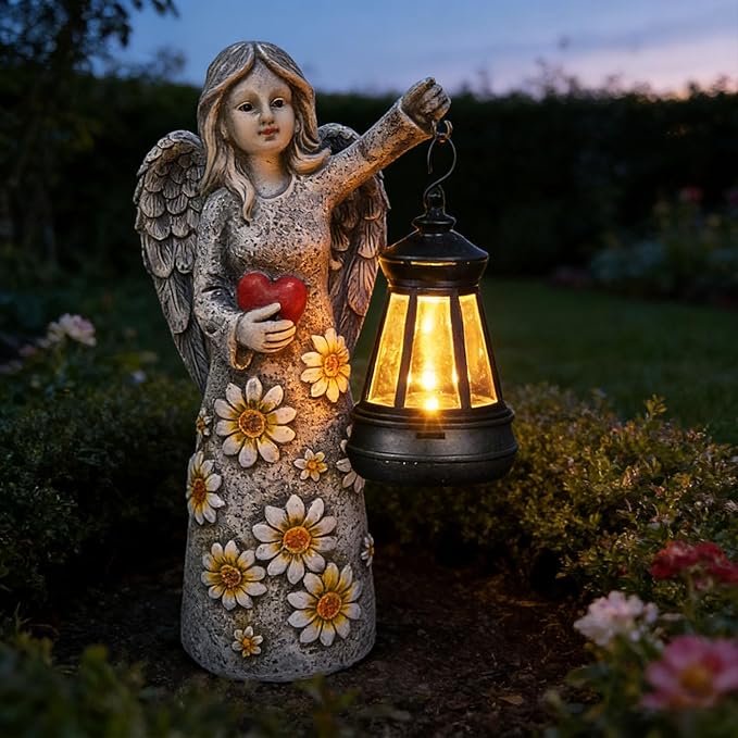 Solar Garden Angel Statues,Outdoor Angel Figurines Lights Waterproof Statue Decor Lanterns for Yard Patio Porch Decoration Gift for Mom Grandma (Minimalist)