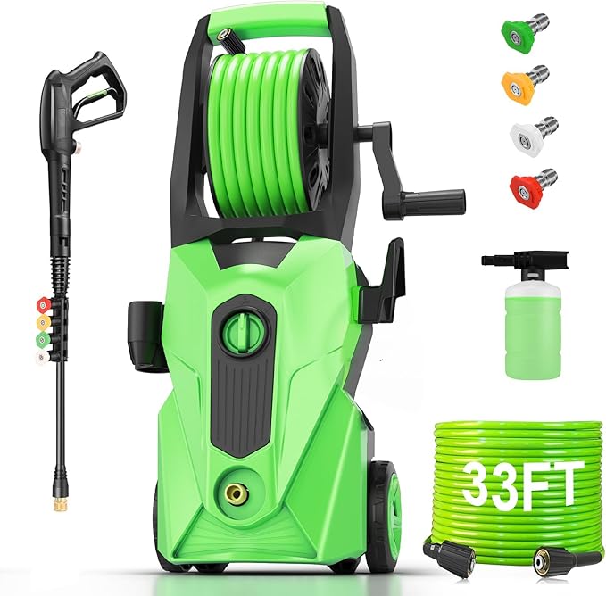 Pressure Washer 5000PSI Power Washers Powered with 33ft Pressure Hose, 4 Nozzle and Foam Cannon, powerwashers for Home, Light Green