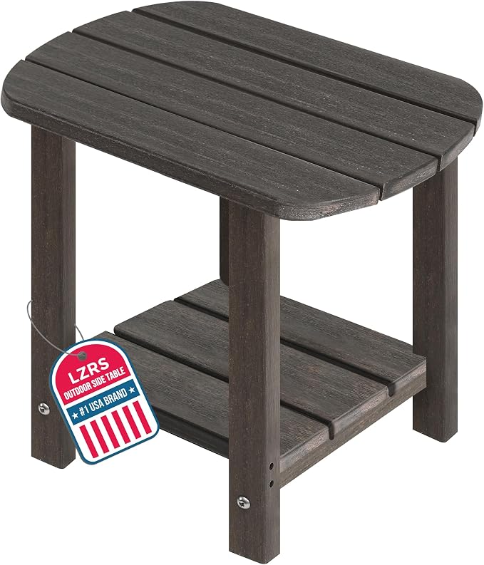 LZRS Patio End Table, Heavy Duty HDPE Outdoor Coffee Table with Wood Texture, Weatherproof Composite Table for Adirondack Chairs, Deck, Pool, Indoor/Outdoor, No Peeling Cracking(Brown Mixture)
